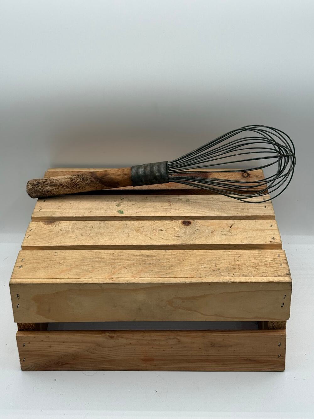 Antique Primitive Wire Whisk with Wood Handle - 14” Long